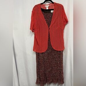 Studio 1 Two Piece Coral & Brown Dress Set Sz 18W